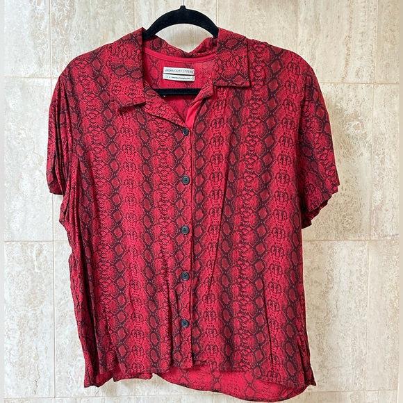 Urban Outfitters Snake Print Button-Front Blouse (Large) - Red - Picture 1 of 3